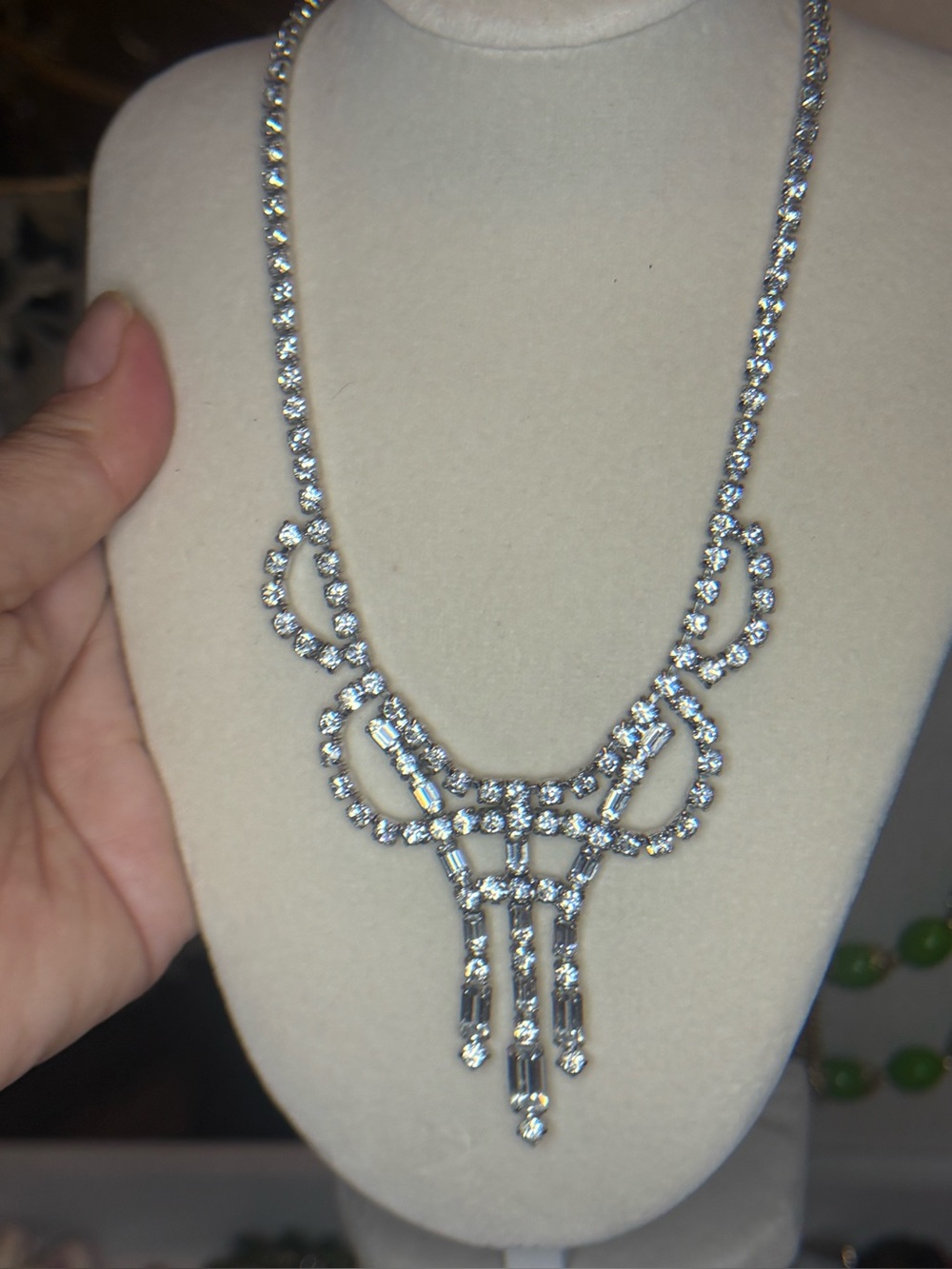 Vintage Signed Kramer Rhinestone Statement Bib Necklace